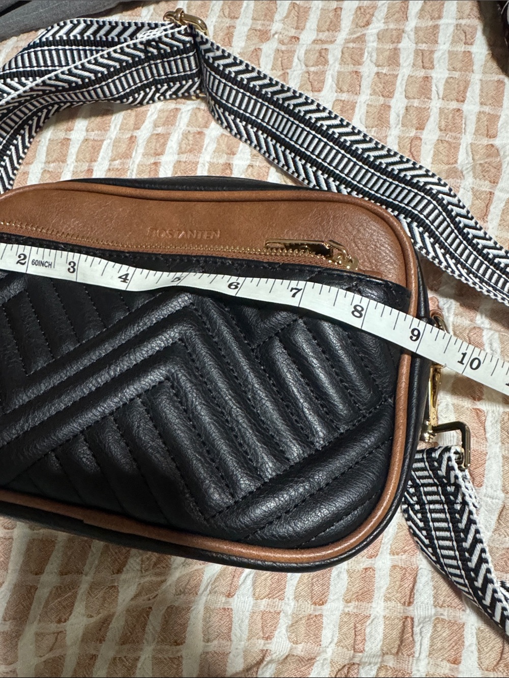 Bostanten Black and Brown Quilted Crossbody with Patterned Strap - Picture 11 of 12